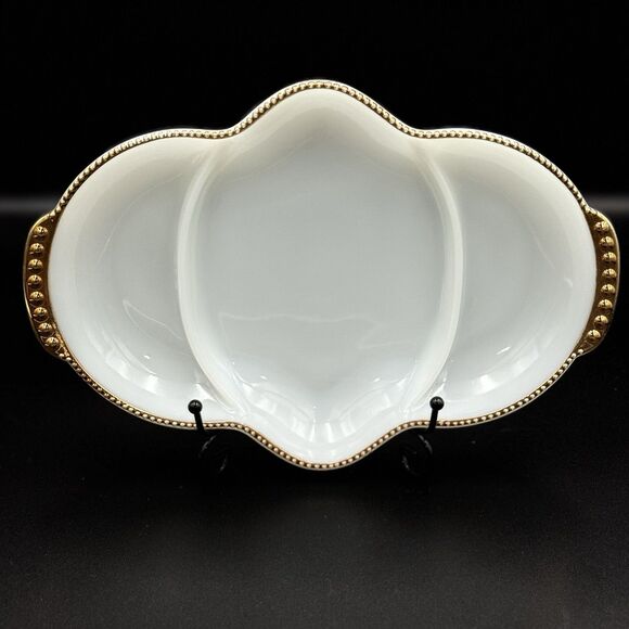 Anchor Hocking Gold Crest Milk Glass Divided Relish Dish  - Vintage Fire-King - Picture 2 of 5